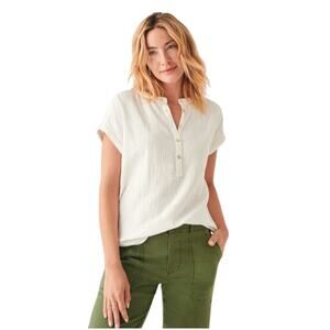 Faherty White Dream Cotton Gauze Desmond Short Sleeve Blouse